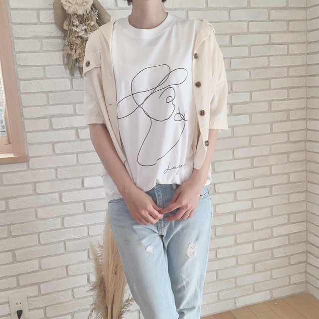 オリジナル Tシャツ コーヒーカップを持つ女性の一筆書きイラスト Lagom 北欧インテリア 韓国インテリア