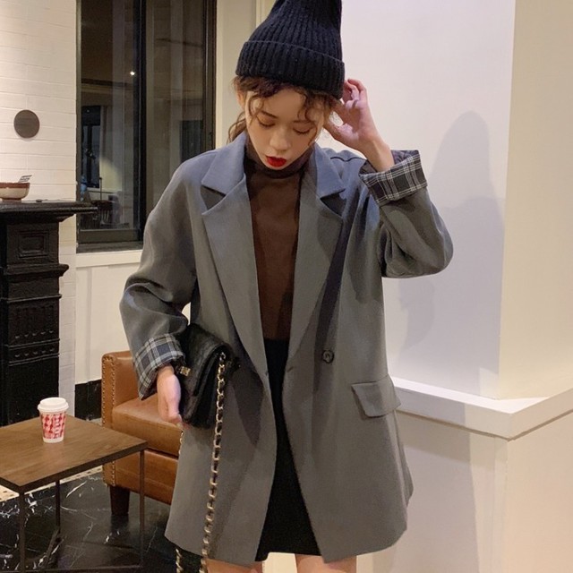 アウター テーラードジャケット ロングジャケット 長袖 Vネック グレー ブラック 無地 シンプル カジュアル ゆるシルエット 秋 Fsk11 Alice Mode アリスモード