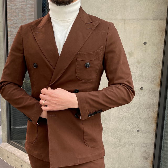 ブラウンコットンストレッチ ダブルセットアップスーツ 23 Aj15j 2801 Avance青山店