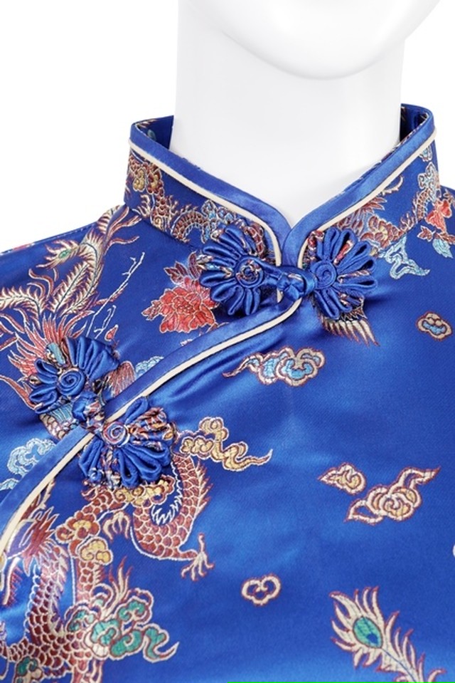 ロングチャイナドレス 龍鳳 青 ｓ 赤いcandy