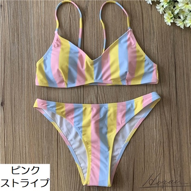 水着 ブラジリアンビキニ セクシー カラフル ビスチェ Vネック 谷間魅せ 水着 レディース ビキニ 大人可愛い 海外 リゾート ビーチ 10代 代 Horai