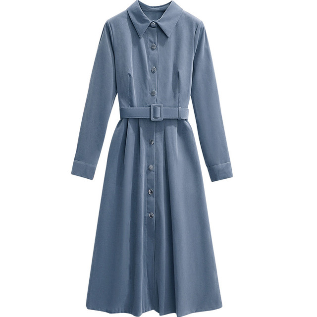 ベルト付きシャツワンピース 長袖 春 秋 ロング 無地 通学 清楚 膝丈 膝下丈 Select Shop Skry スクリー