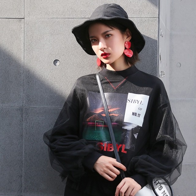 【即納】frill sleeve letter sweat