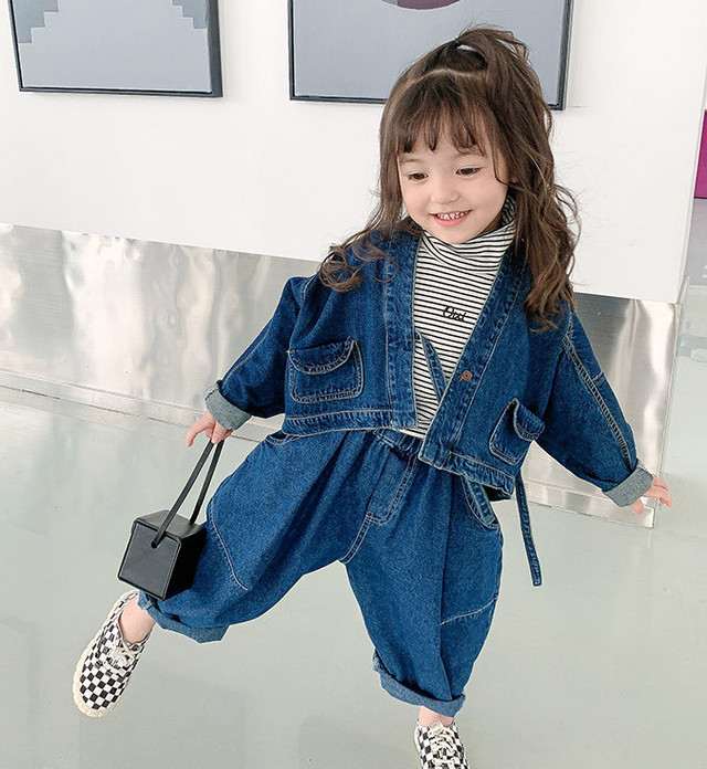 セットアップ デニム ジャケット テーパードパンツ ツーピース スーツ 秋 冬 春 子供服 子供 キッズ ユニセックス 女の子 男の子 韓国 韓国子供服 人気 おすすめ かわいい 可愛い おしゃれ オシャレ プレゼント 贈り物 ギフト 小学生 90 100 110 1 130