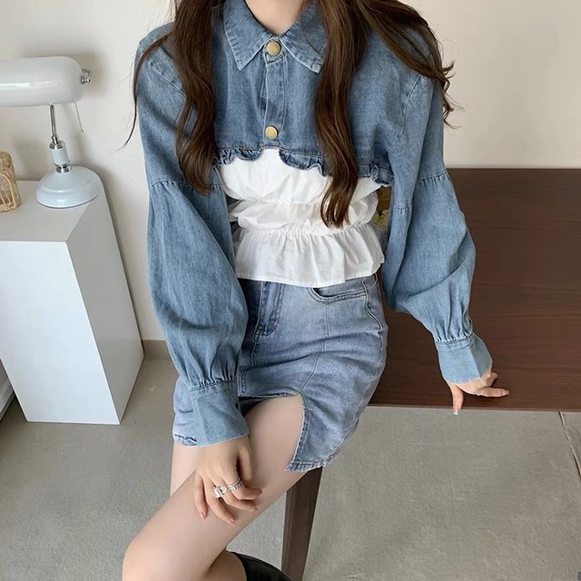 denim frill tops