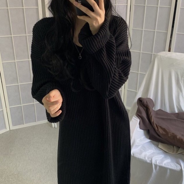 ゆるコーデ ニットワンピース ロングワンピース ドロップショルダー レディース 体型カバー 秋冬 ニットワンピ カジュアル デイリー デート 着まわし Ptnym3343 Shop Suba