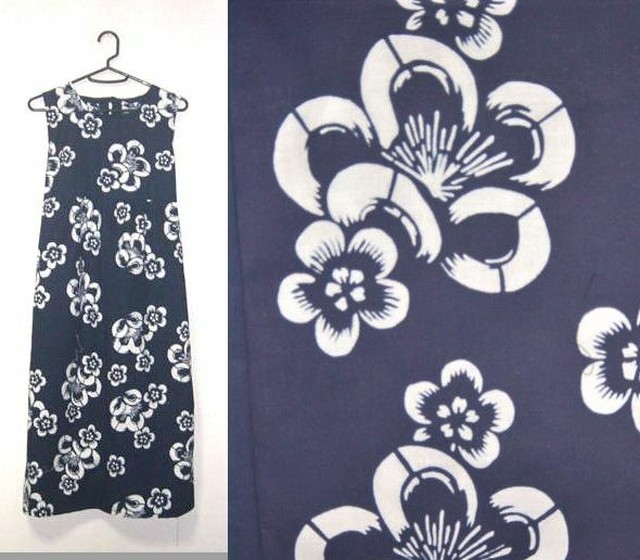 浴衣リメイク 梅が可愛い浴衣チュニックワンピース ハンドメイド 藍染め 花柄 コットン Sonasona 着物リメイク