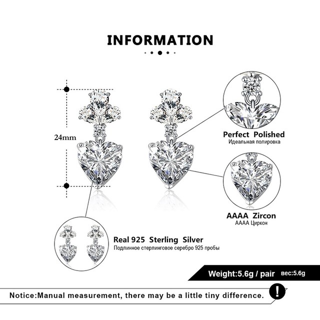 ピアス ドロップピアス ハート型のaaaaジルコン スターリングシルバー 3層ロジウムメッキ ポリッシュ加工 Halulala
