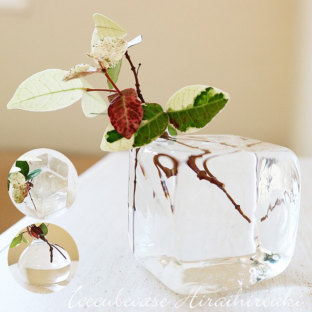 ガラス 一輪挿し icecubevase 耐熱ガラス作家 平井宏明【Lサイズ 四角】花瓶 花びん 花器 フラワースタンド フラワーポット おしゃれ きれい 可愛い インテリア 玄関 小窓 トイレ キッチン