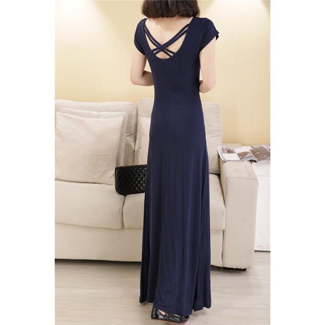 即納 マキシ丈 ワンピース 半袖 ロング丈 フレア Aライン ボーダー 無地 とろみ シンプル リゾート レディース 黒 紺 ブラック ネイビー グレー Ns 0035 Daily Closet