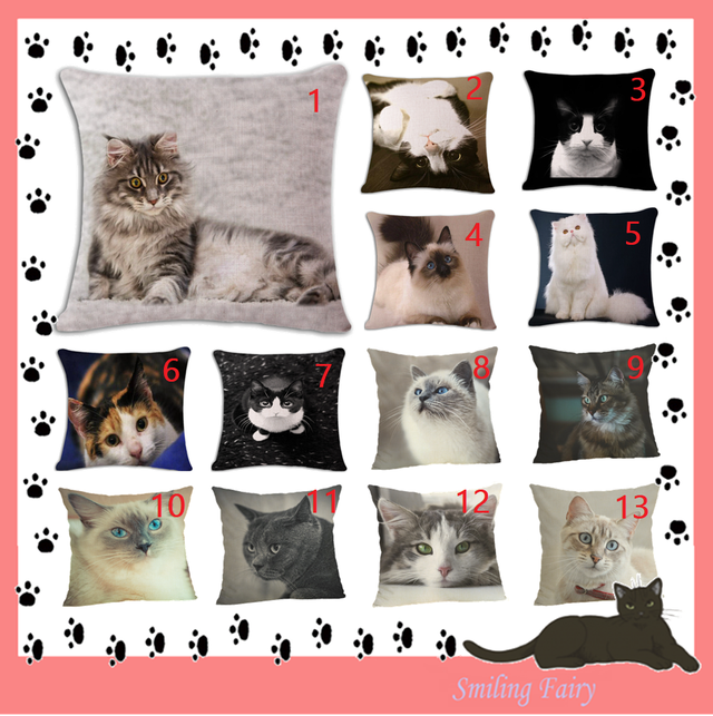 猫クッションカバー 我が家の猫 9 猫柄 猫写真 猫プリント 癒やしグッズ インテリア Funhobby