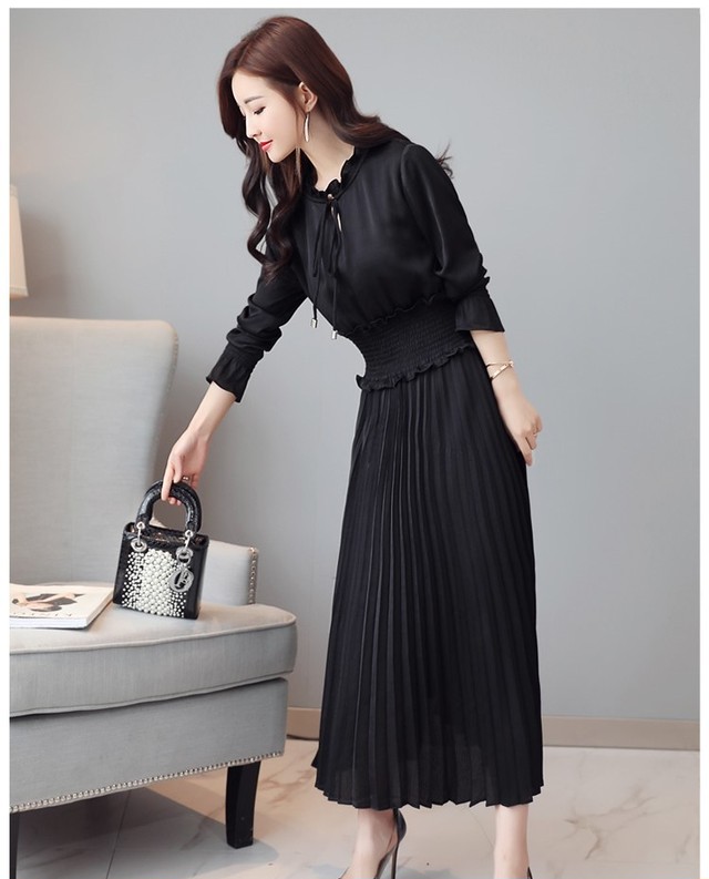 シンプル プリーツワンピース ストレッチ ロングワンピース オフィス きれいめ シック 上品 食事 お呼ばれ 二次会 結婚式 Ptnmo0092 Shop Suba