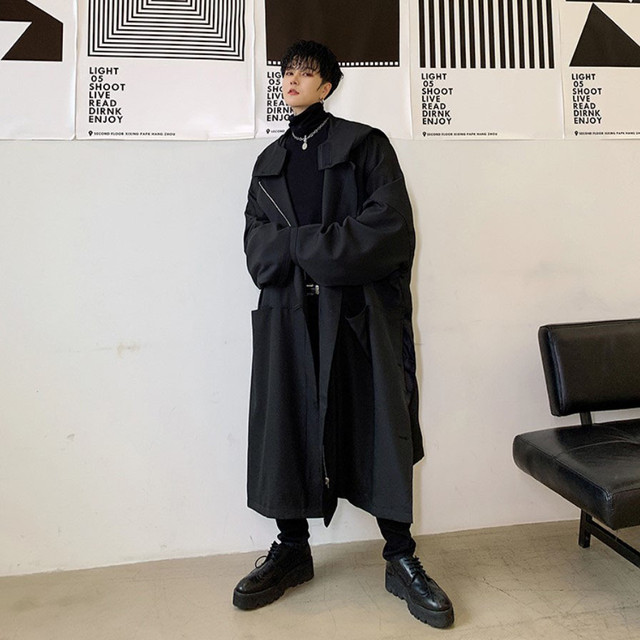 ビッグフード バルーン モッズコート メンズ ユニセックス モード系 黒 ブラック ロングコート パーカー ロング丈 ジャケット ビッグシルエット オーバーサイズ ゴシック 韓国 原宿系 シンプル ゆったり チェスターコート お支払い後日以内に発送 Out026 Garcons