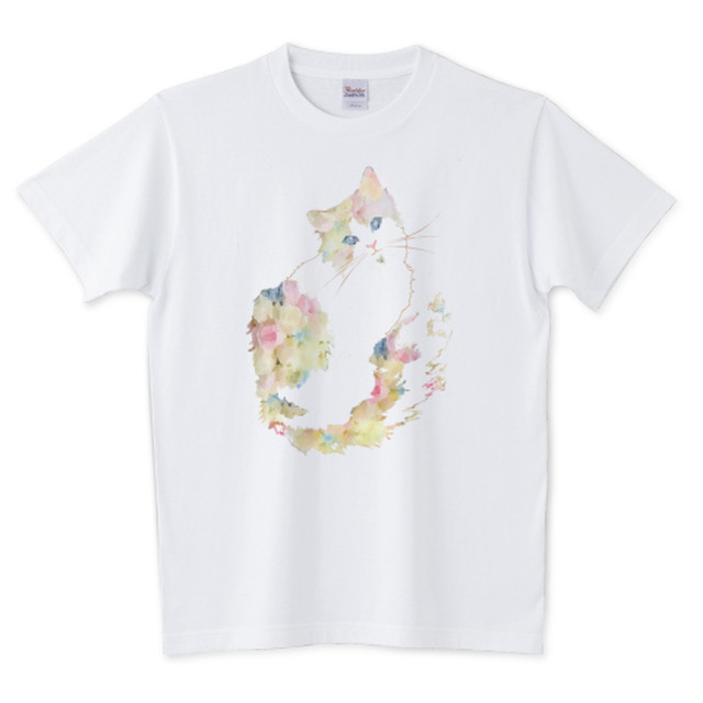猫と綺麗なパステルカラーのお花ｔシャツ サイズいろいろ 受注制作 Kotomi Shop