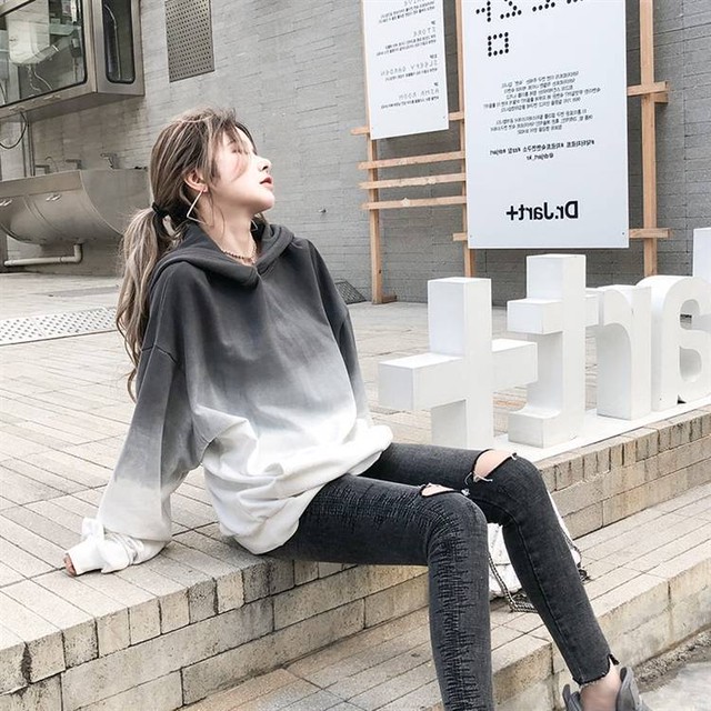 グラデーション パーカー オーバーサイズ ダメージデニム 長袖 カジュアル お洒落 かわいい 大人 かっこいい クール Ts 0102 Hamar