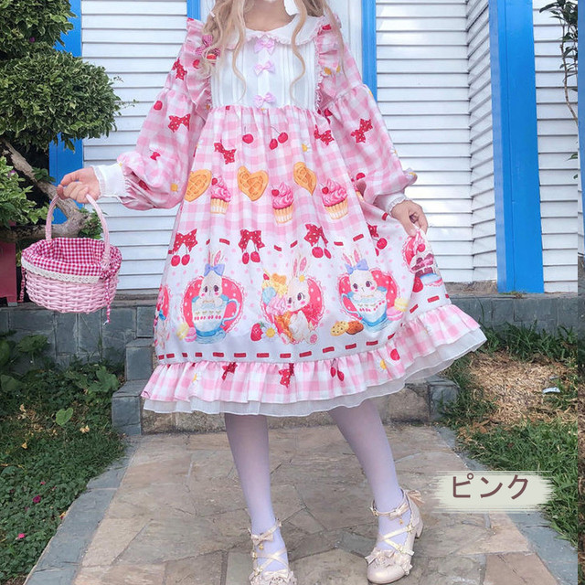 Lolita Op Dress ロリータドレス ワンピース ロリィタ 日常用 お茶会 撮影 Cosplay イベント 春夏秋 ロリ フリー コーヒー色 ピンク パープル レッド Mintcat