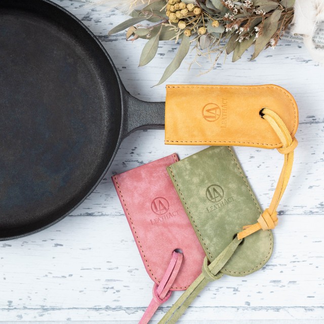 ３つまとめ買い スキレットハンドルカバー キャンプ アウトドア イタリアンレザー 本革 Leathact
