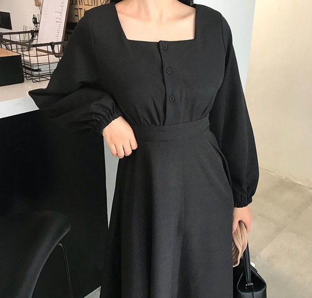 Aライン フレアワンピース ロングワンピース ランタンスリーブ ボリューム袖 長袖 ロングスカート レディース 秋冬 レトロ 全3色 ｓ Xl B0032 Aeka Clothet