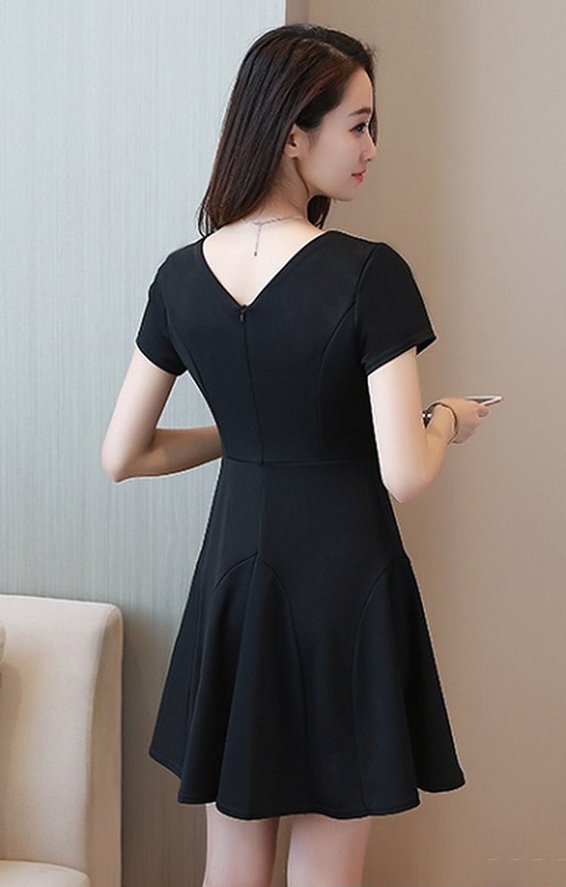 きれいめ ワンピース シャツワンピース 春 Aライン ワンピース 膝丈 清楚 ワンピース 二次会 フレア Vネック 半袖 Jm5048 ワンピの里