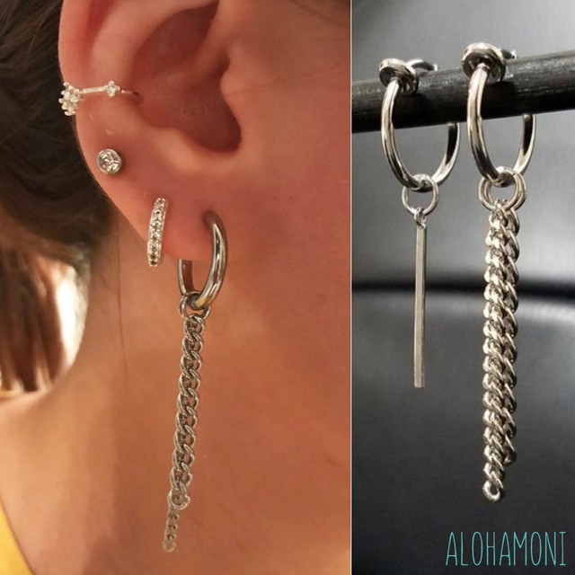 109 Bts 防弾少年団 ジミン 着用モデル フープ ピアス イヤリング ダブルチェーン スティック デザイン 両耳セット V 2連 ダブル チェーン シルバー ロングピアス リング リングピアス ライブ ファンミーティング レディース メンズ ユニセックス 男女兼用 韓国