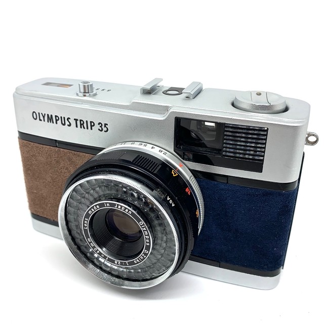 20 012 リメイクカメラ Olympus Trip35 ライトブラウン ネイビーブルー ごん色カメラ