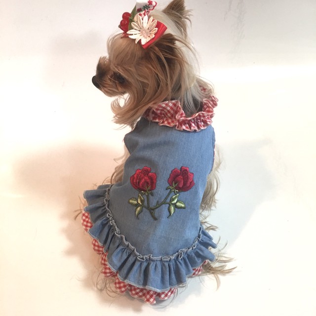 犬服オーダー Newバラデニムフリルワンピース Dogdress Ari Ra