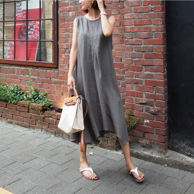 イレヘムワンピース ノースリーブ ミモレ丈 シンプル ナチュラル ワンピース ゆったり アシンメトリー 大人 デート お出かけ 春 夏 女子会 韓国 韓国ファッション オルチャン 可愛い レディース Fa907 Musubi Me 韓国 オルチャン レディースファッションのお店