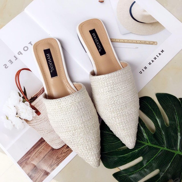 サンダル 麻 ローヒール フラット ミュール 黒 ブラック 白 ホワイト ベージュ おしゃれ リゾート お出かけ シューズ 韓国 韓国ファッション オルチャン オルチャンファッション P5 Korean Select 韓国ファッション オルチャンファッション