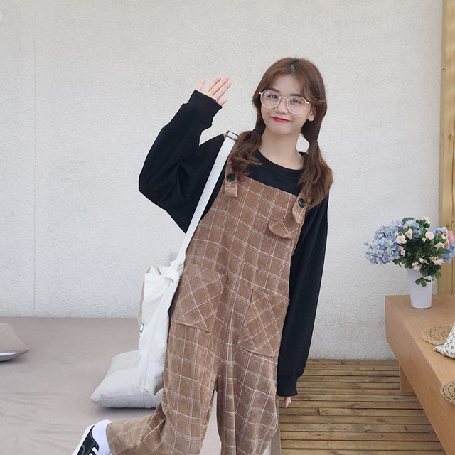 チェック柄 コーデュロイ トラッド感のあるサロペット オーバーオール 原宿系 ファッション レディース かわいい服 個性的 ダンス衣装 コスチューム ヒップホップ Ys0127 Fashion Mille