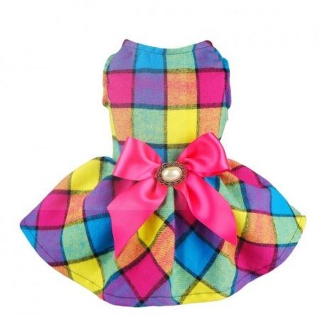 犬服 カラフル チェック りぼんワンピース Ma Puceマピュス ペットのお洋服