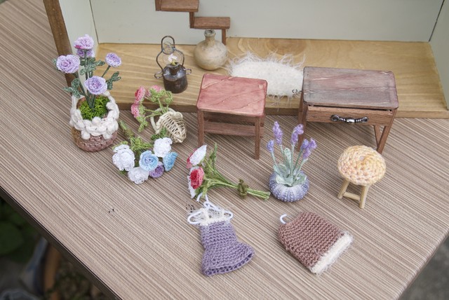 レースかぎ針編み バラ好きの花束づくり ミニルーム ジオラマ ミニチュア雑貨 小さなお部屋 パートドヴェール Elementpress