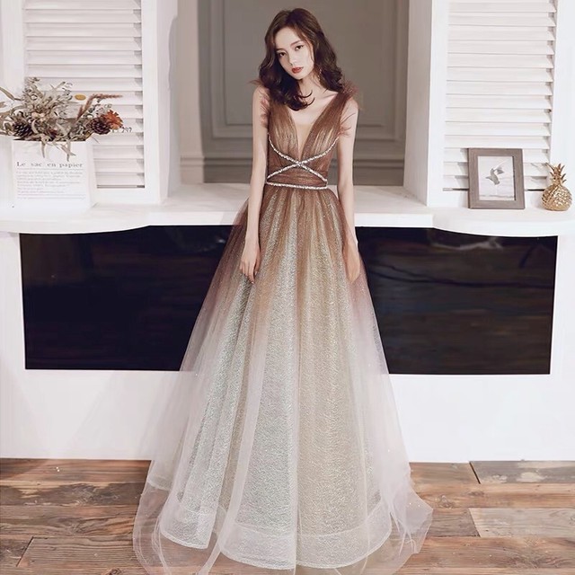 Latte Color Gradation Long Dress L1047 パーティードレス ロングドレス イブニングドレス 演奏会用ドレス カラードレス 結婚式 二次会 二次会ドレス 結婚式ドレス ウエディングフォト 演奏会用ドレス ナイトドレス 謝恩会 食事会 ドレス お呼ばれ お呼ばれ