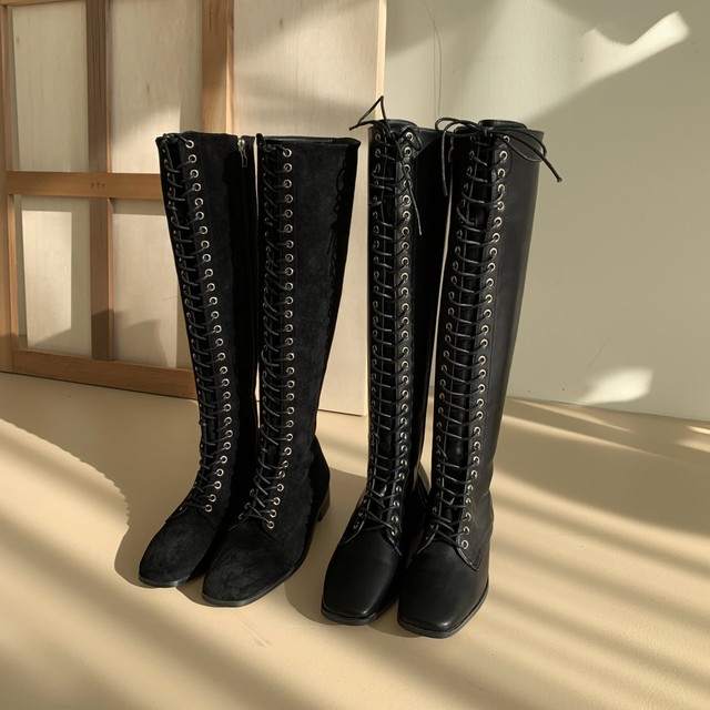 韓国ファッション レースアップロングブーツ ２種 Honeybee Korea Style
