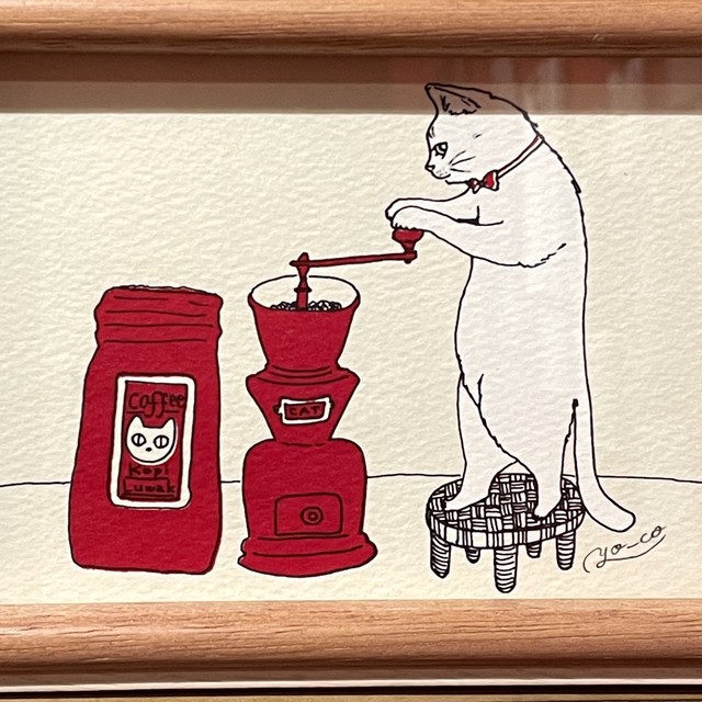 【YO-CO】銅版画「純喫茶店の猫マスター」
