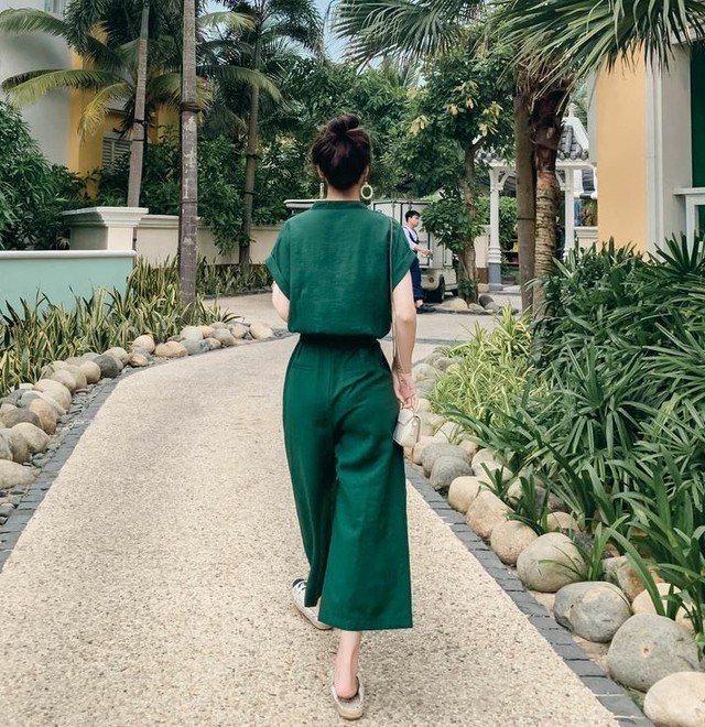 夏新作 スタンドカラー オールインワン ジャンプスーツ 半袖 グリーン 夏服 レディース リゾートファッション J Aeka Clothet