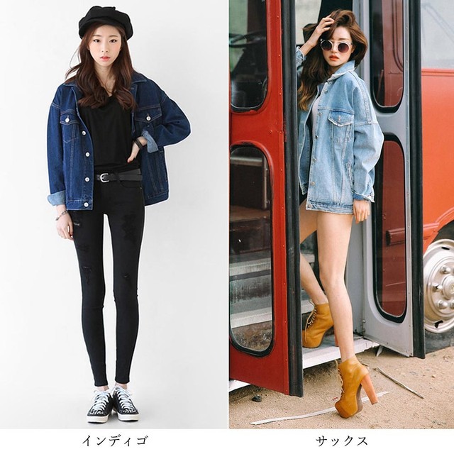 デニムジャケット レディース 大きめ ジージャン ジャンパー ブルゾン アウター 春 長袖 デニム Infini Arc En Ciel