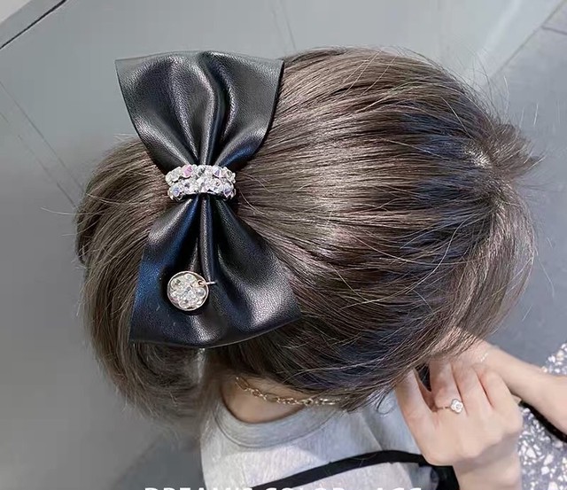 3カラー バレッタ レザー風 リボン ヘアアレンジ ヘアアクセサリー Loveysmileshop