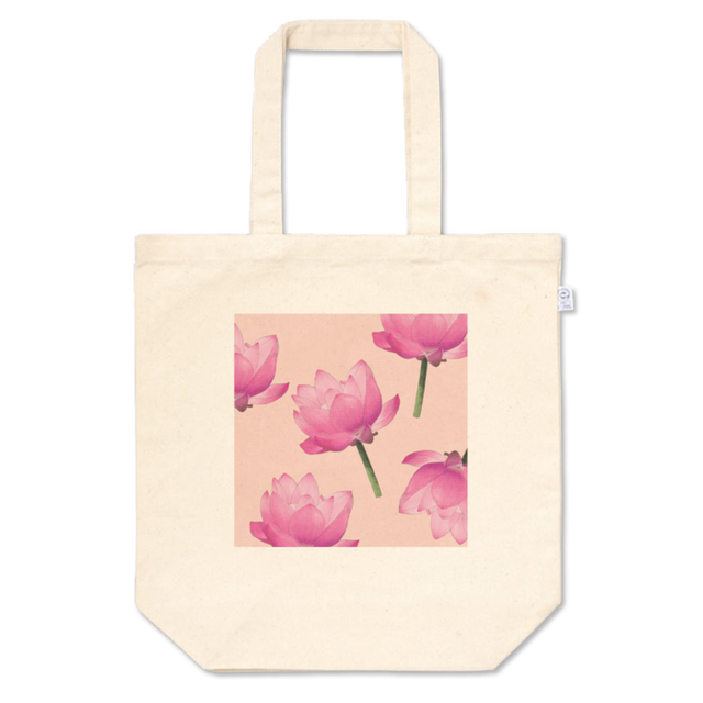 蓮の花のイラストのトートバッグ Mサイズ Pink Ver 絵描きのraddieyのお店