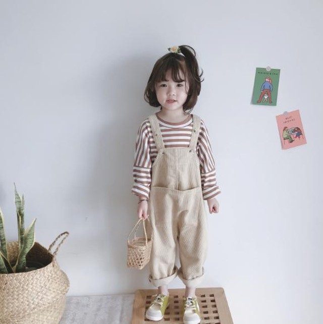 予約 大きなポケット コーデュロイ オーバーオール ベージュ 子供服elmia