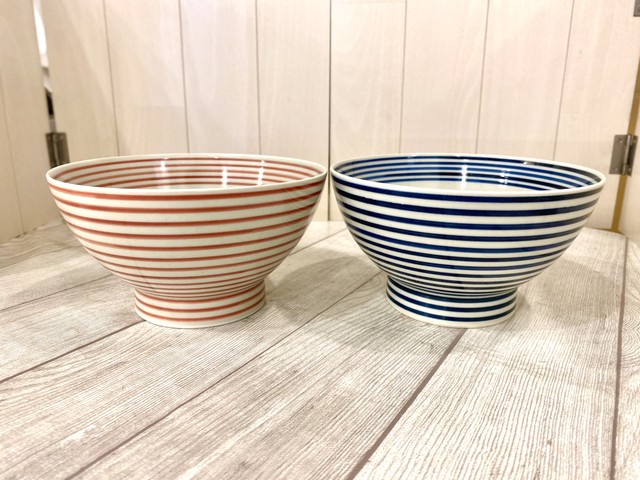 【波佐見焼】【朱駒】【藍駒】【広東丼】【和山窯】くらわんか丼 どんぶり ボーダー 和食器