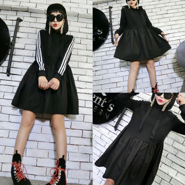 パーカー トレーナー カジュアル ワンピース ジャージ Xl Xxl フード ブラック 黒 ジャージ スウェット Loveysmileshop