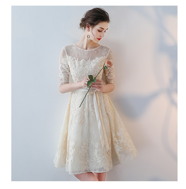 Drsb V0010 花柄 刺繍 ワンピース パーティードレス ミモレ丈 袖あり フォーマル ワンピース 結婚式 お呼ばれ 白レース ワンピース リボン 19新作ドレス Onlythebestオンリーザベスト