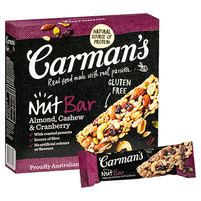 Carman S グルテンフリー ナッツバー アーモンド カシュ クランベリー ナッツバー 5本入り Aus自然の愛megumi