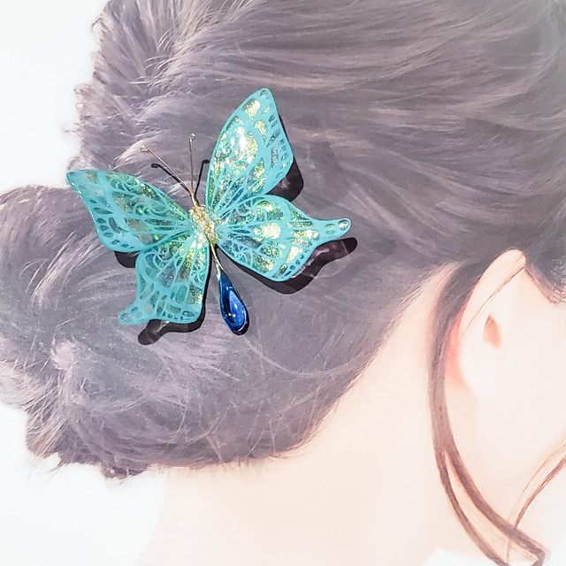 ファンタジーな蝶々の切り絵かんざし 空色 E C Life