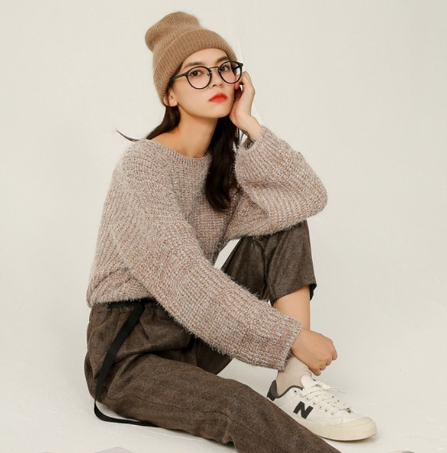 オススメ 人気 ニット セーター ラウンドネック くすみ色 カジュアル オフィス 通勤 キャンパス デート Ct0060 ゆるふわショップ ふるれ