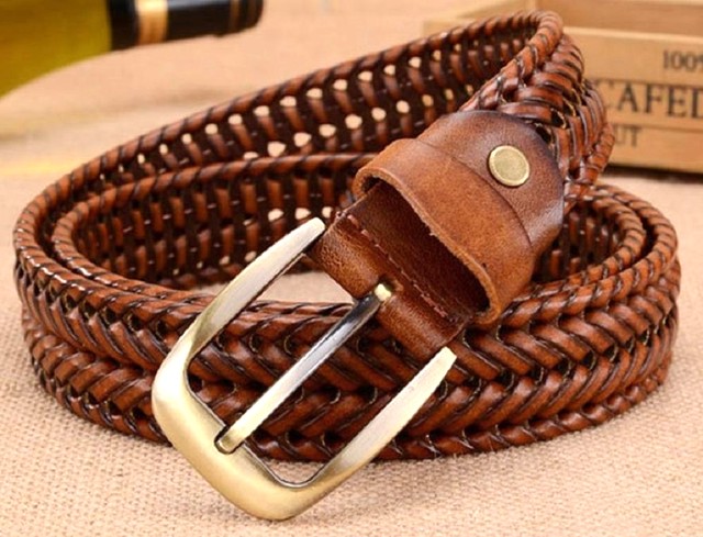 ライトブラウン メンズ レザー メッシュ 編み込み ベルト A Line