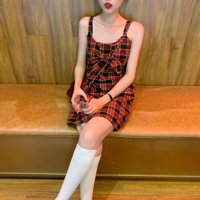キャミワンピ チェック柄 ワンピース ミニ丈 リボン タイ タータンチェック 春 夏 かわいい カジュアル ガーリー フェミニン Like Fashion プラス