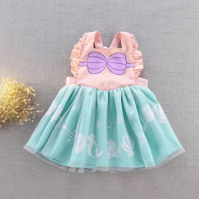 Mピンク リトルマーメイドアリエルキッズエプロンドレス90 100 110台所育児こどもキッチン Babydress こどもふく