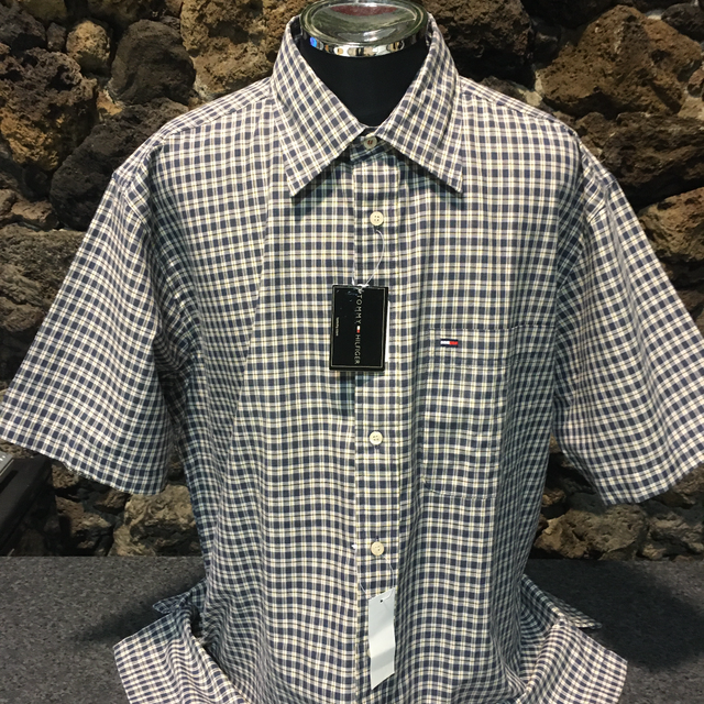 トミー ヒルフィガーメンズガンダムチェックシャツ半袖 新品未使用品 アメリカ製品のl寸 Fclub