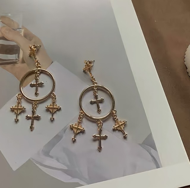 【ラスト1点】cross gold earrings